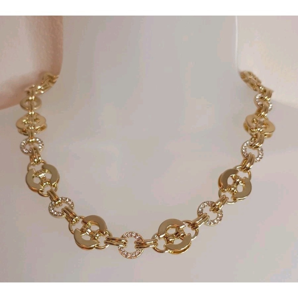 Talbots Gold Tone Chain Link Crystal Statement Necklace NWOT 18"